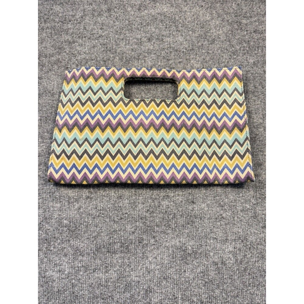 Giannini Chevron Clutch Handbag Multicolor Boho Geometric Cutout Handle